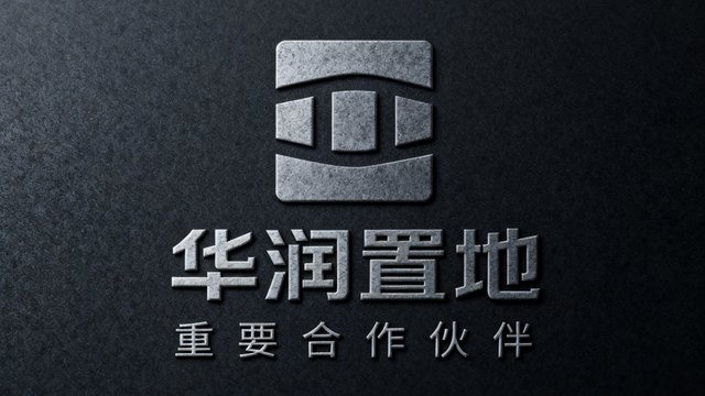 华润置地品牌标识以灰色调呈现在深色背景上，代表商业地产领域的重要合作伙伴。